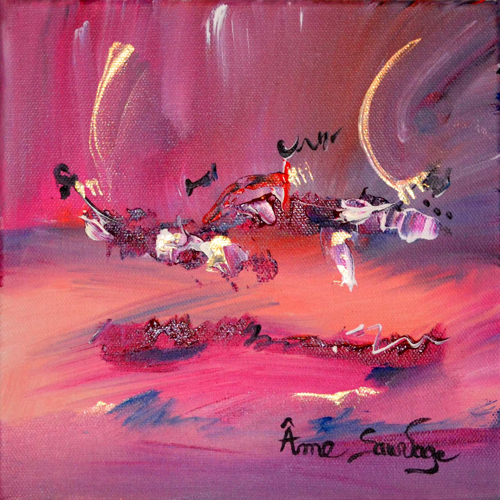 tableau abstrait rose